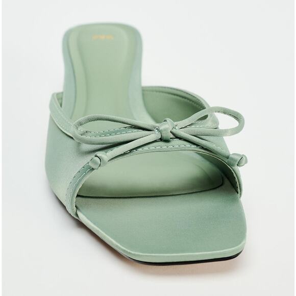 ZARA Open Toe Heels NWT | Green Bow Detail Square Toe - Picture 15 of 16